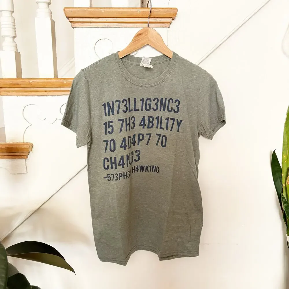 Stephen Hawking Graphic Quote T-Shirt Gray Gildan Cotton Blend Crewneck Size S